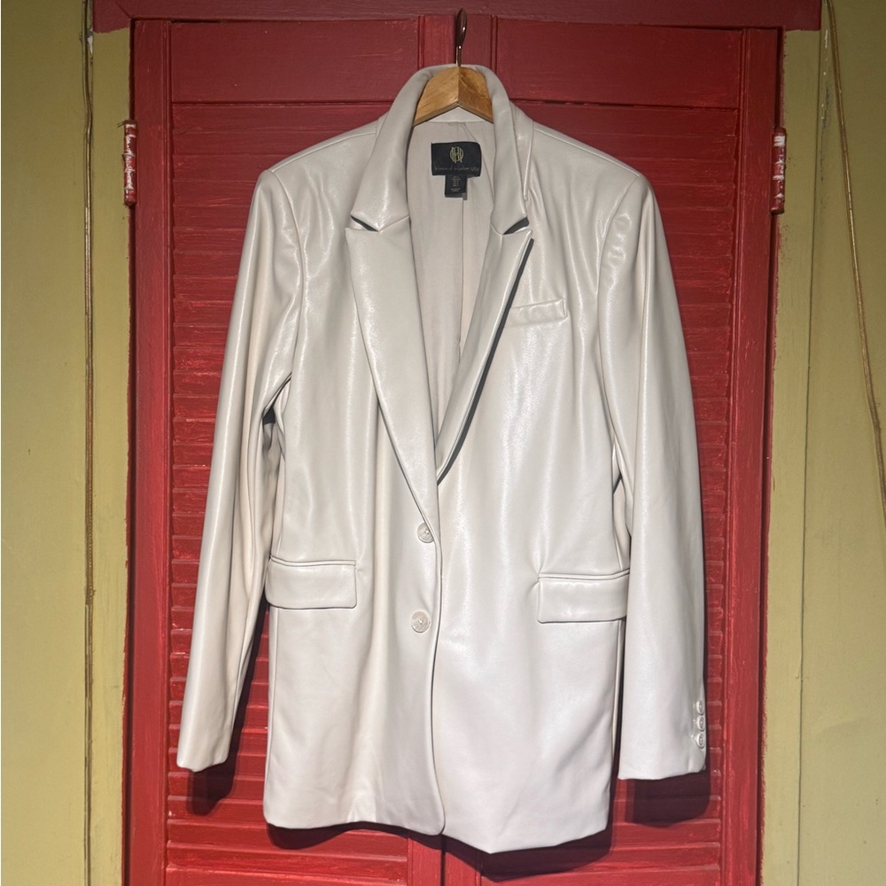 House of Harlow 1960 Faux Leather Blazer in Icy Pearl